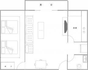 温馨56平方一室一厅平面图