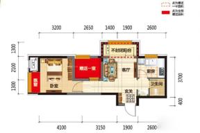 赠送一室的一室一厅一卫户型图