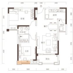 海伦小镇户型图C栋02户型 2室2 面积:90.00㎡