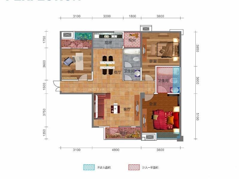 天宇盛世滨江户型图5号楼F户型 面积:138.00㎡