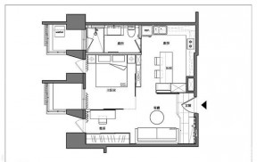 48平米一室一廳一衛(wèi)戶型圖