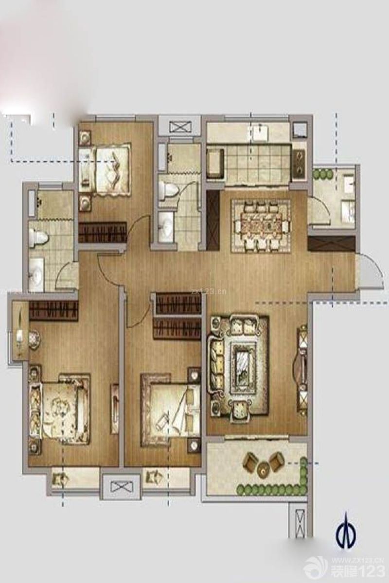 万科高新华府户型图5#F户型阖家 面积:138.00㎡