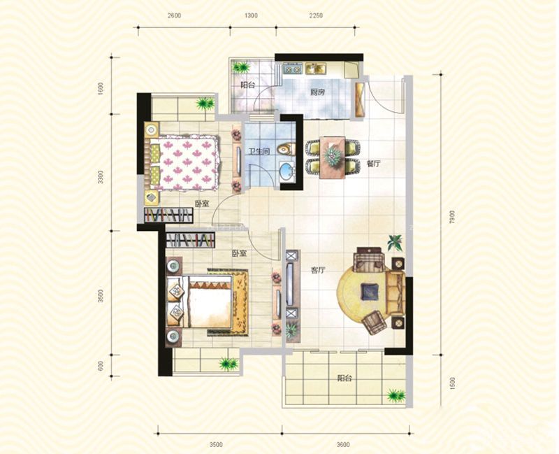 东江华府户型图A3A4户型 2室2厅 面积:72.00㎡