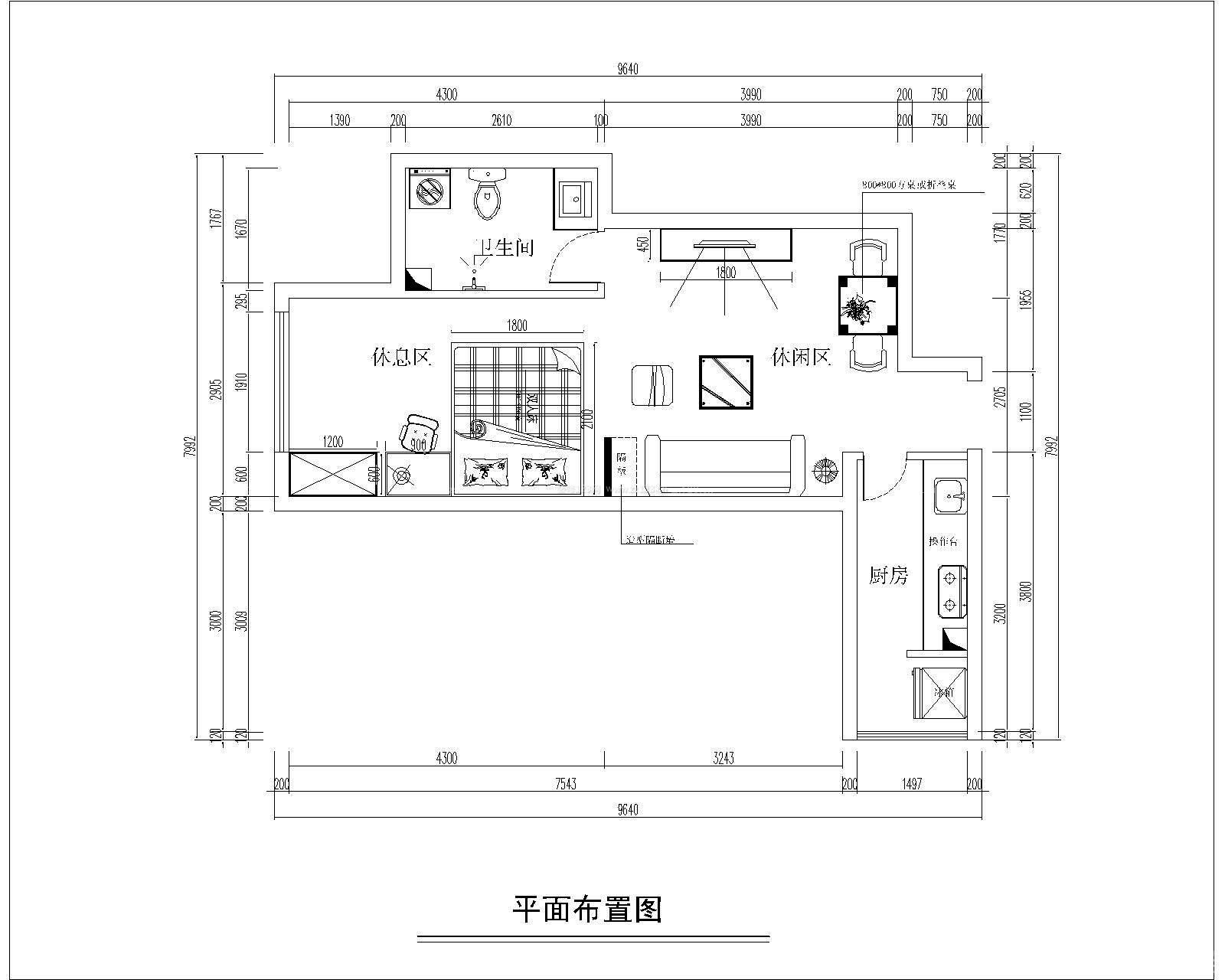 45平米一室一廳公寓戶型圖