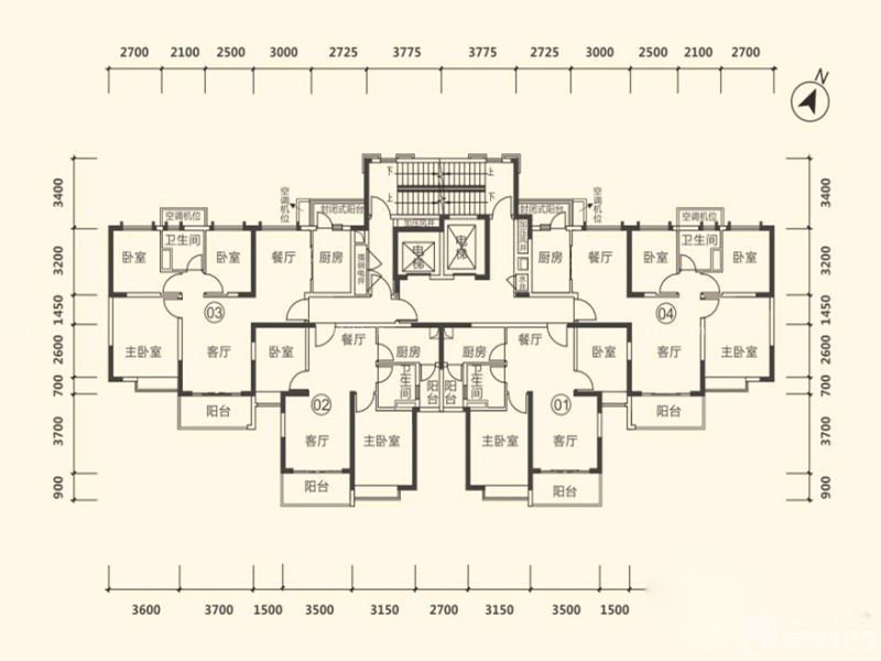 恒大御景户型图5栋2单元 3室2厅 面积:109.00㎡