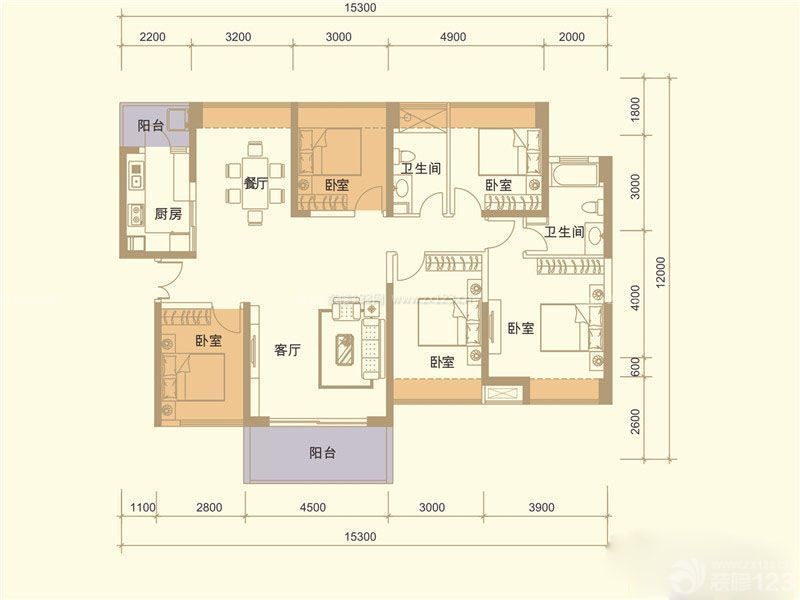 經典五室兩廳戶型圖大全