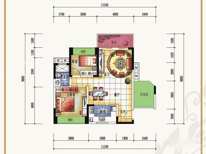 双城峰景户型图2栋01/06户型 3 面积:83.00㎡