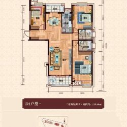 金湖湾户型图2、4号楼D1户型 3 面积:135.60㎡