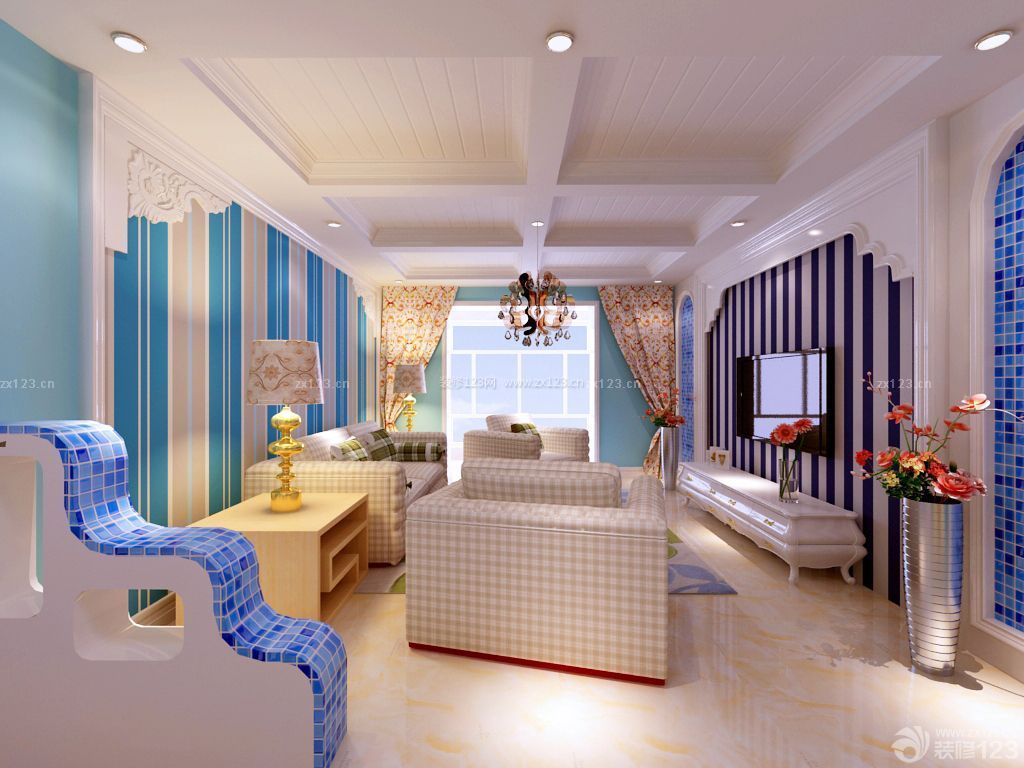 家装客厅地中海风格吊顶设计图片
