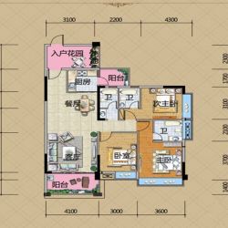 嘉豪御景城户型图128平米 4室2 面积:128.00㎡