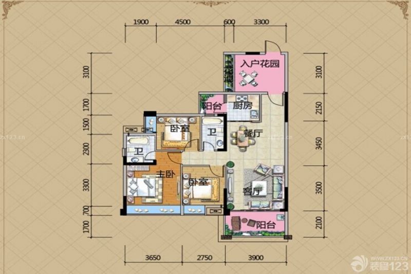 嘉豪御景城户型图105平米 4室2 面积:105.00㎡