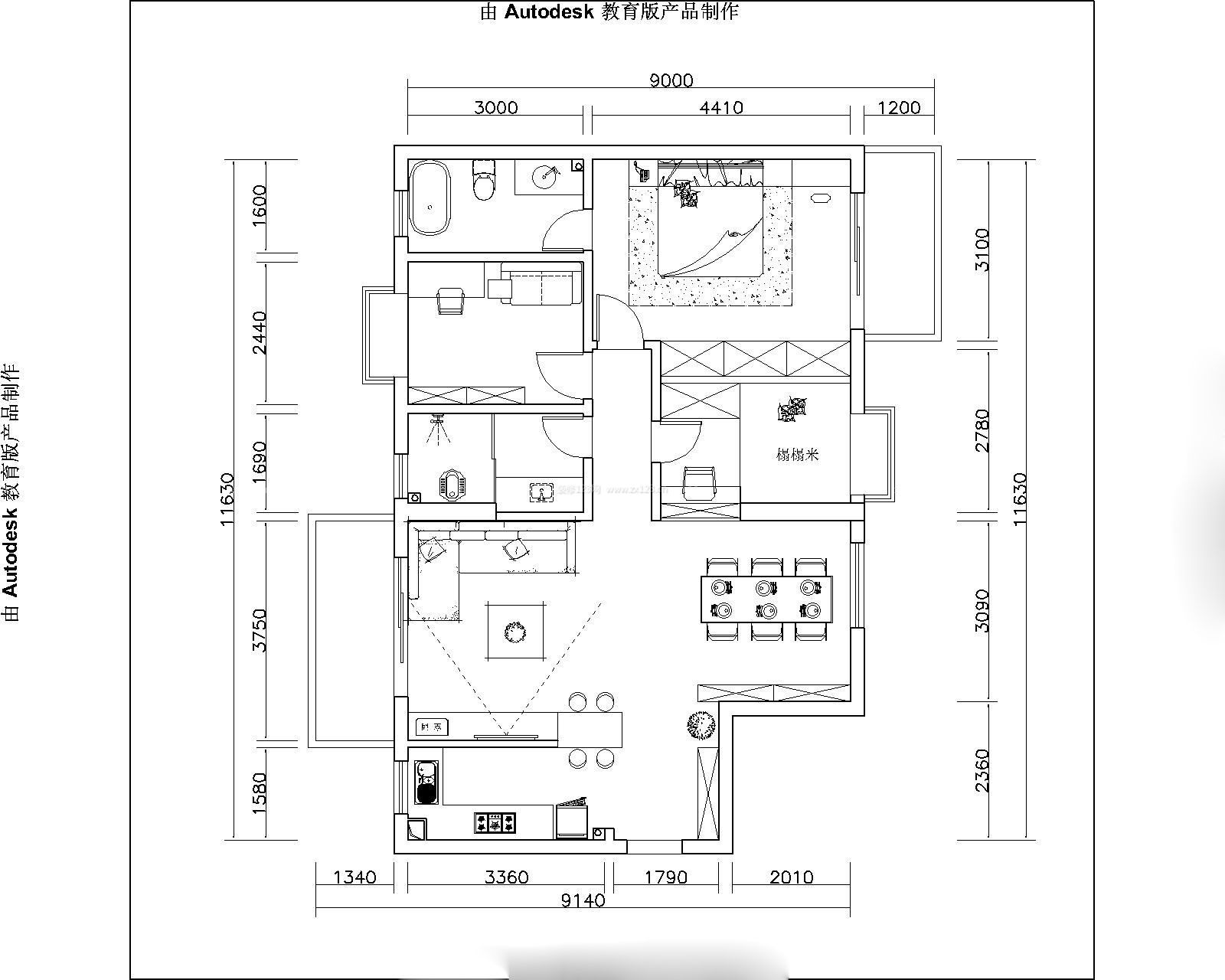 古典風(fēng)格兩室兩廳兩衛(wèi)戶型圖