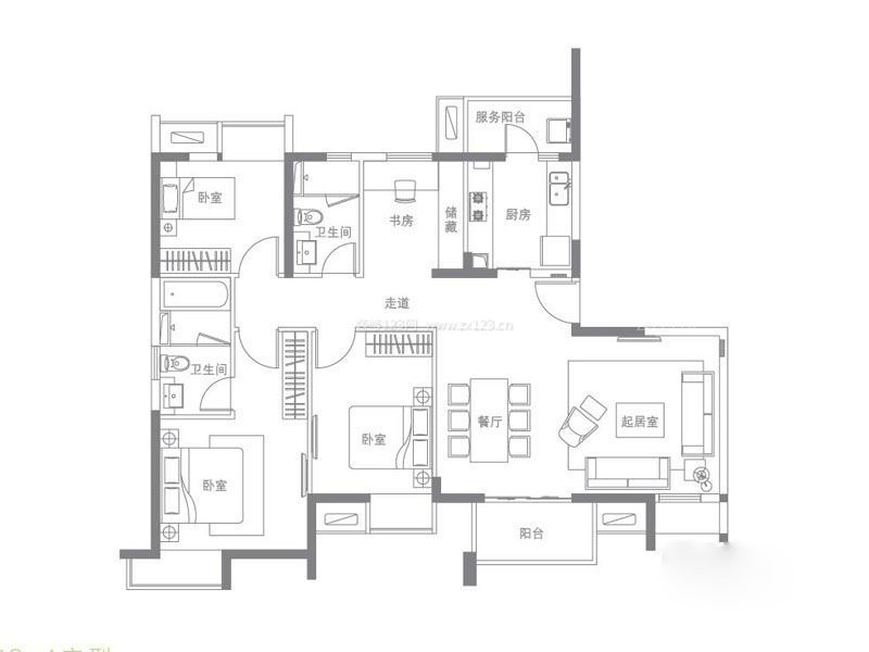 最新新房四室兩廳戶型圖