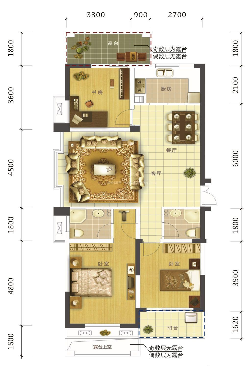 深圳装修设计 深圳新古典风格90平米设计方案 三室一厅户型图 案例