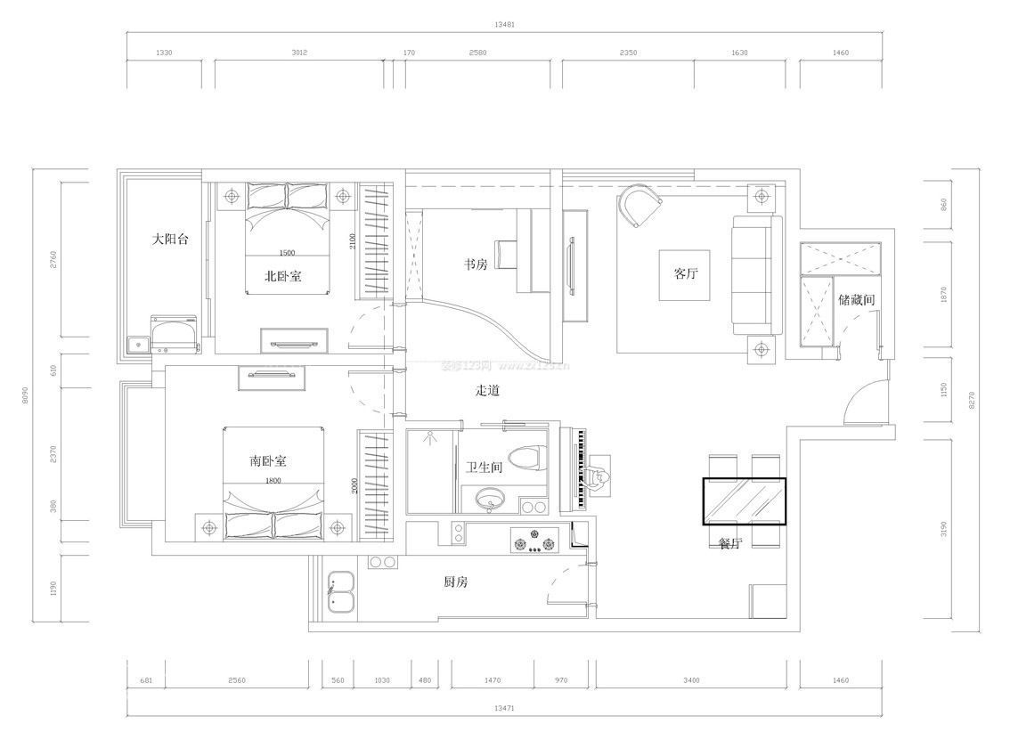 三室一廳戶型平面圖大全