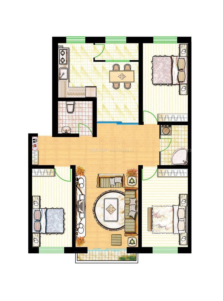 郑州现代风格90平米设计方案 三室一厅户型图_装信通网