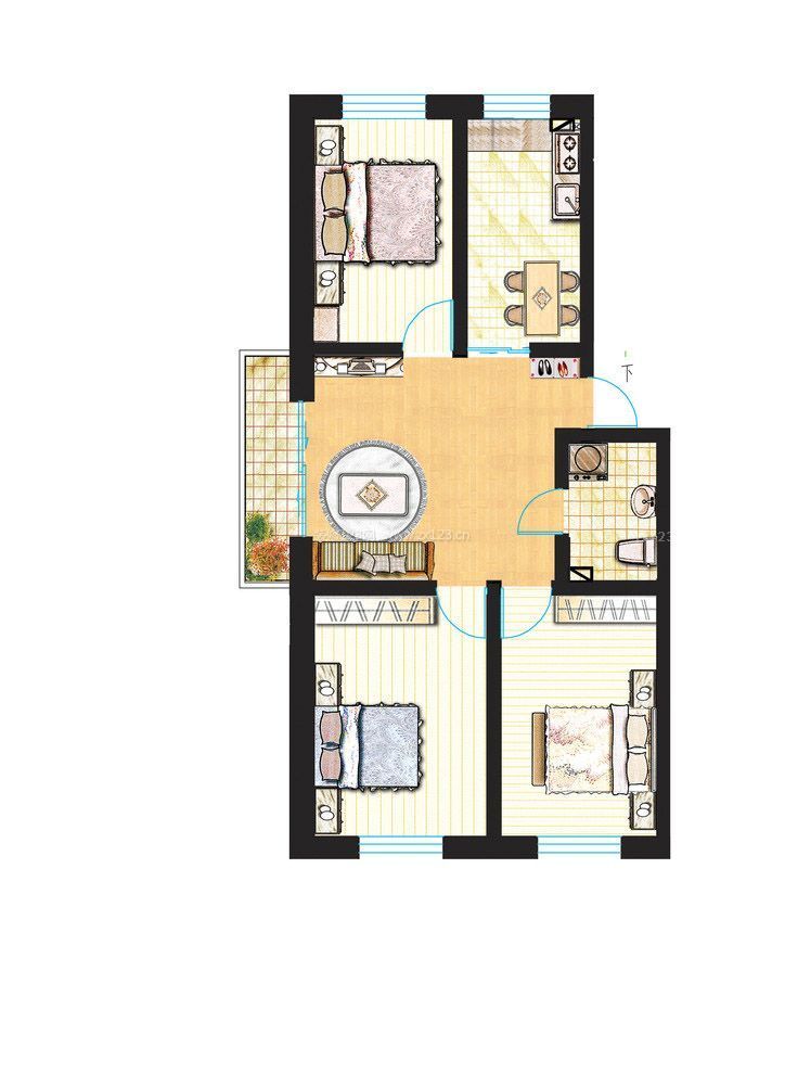 三室一厅一卫户型图 110平米房子 