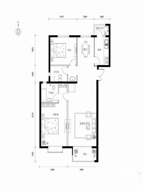 簡約風格兩室兩廳兩衛(wèi)戶型圖