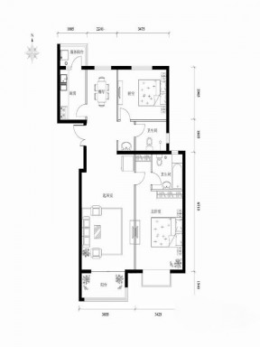 現(xiàn)代風(fēng)格兩室兩廳兩衛(wèi)戶型圖
