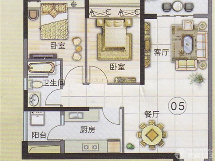 最新室内三室一厅一卫户型图设计效果图