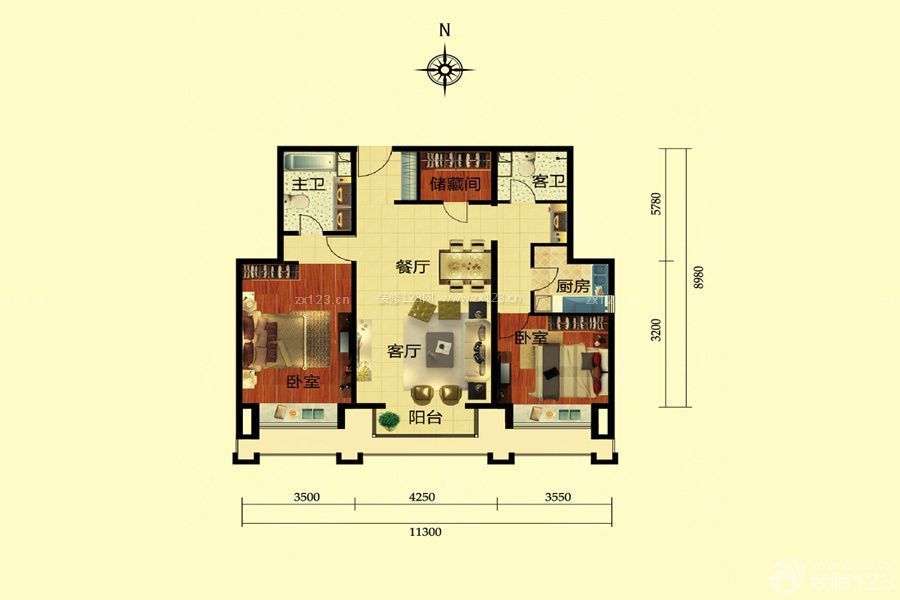 最新兩室兩廳一衛(wèi)戶型圖