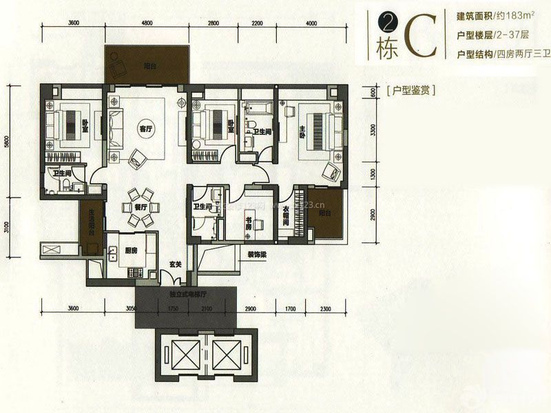 183平米大戶型平面圖