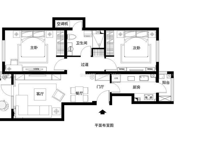 家居三室一廳一衛(wèi)戶(hù)型圖