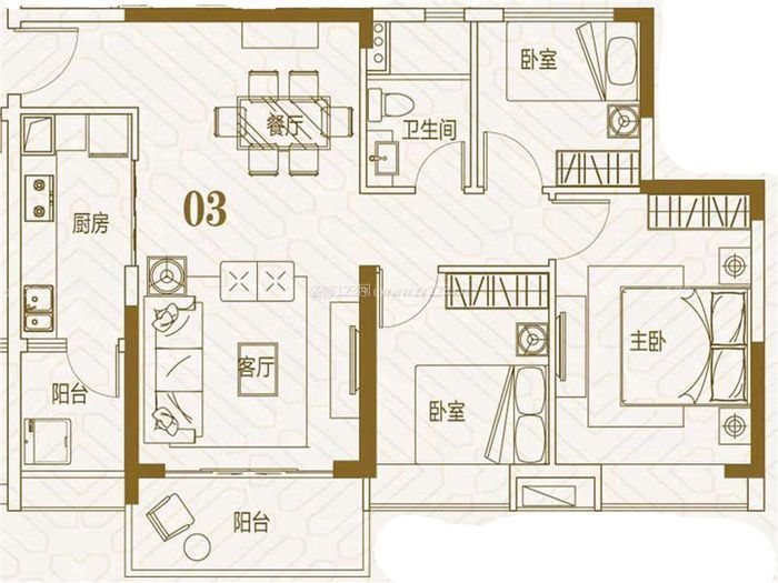 最新家居三室一廳一衛(wèi)戶型圖