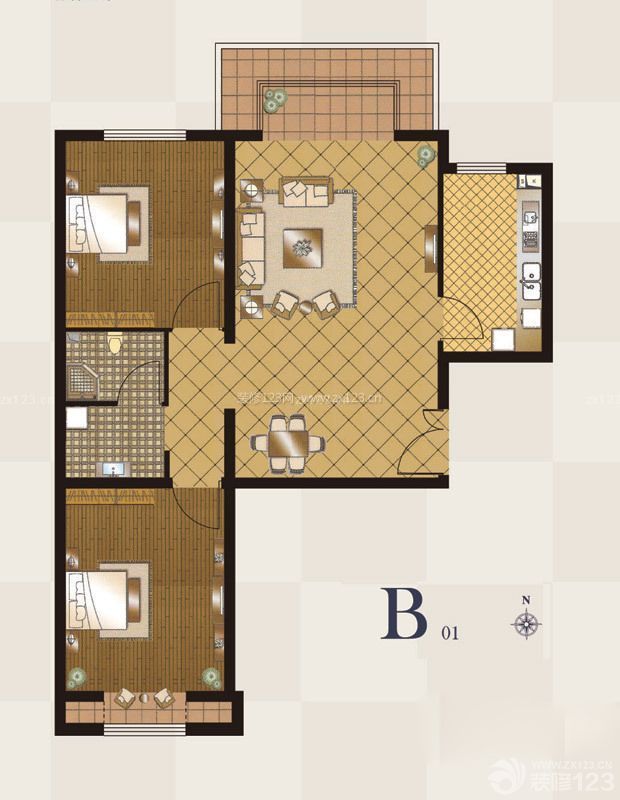 精品兩室兩廳一衛(wèi)戶型圖