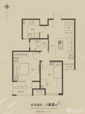68平兩室兩廳一衛(wèi)戶型圖