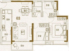 最新家居三室一廳一衛(wèi)戶(hù)型圖