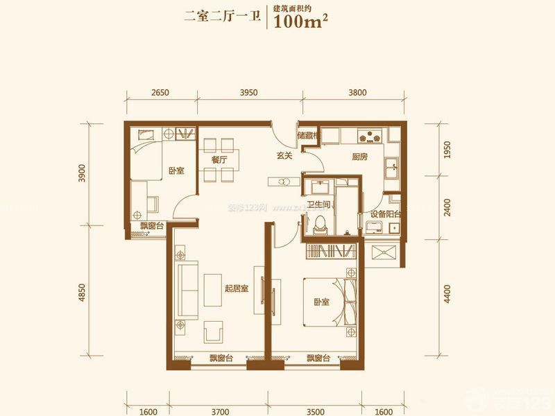 最新100平米兩室兩廳平面圖