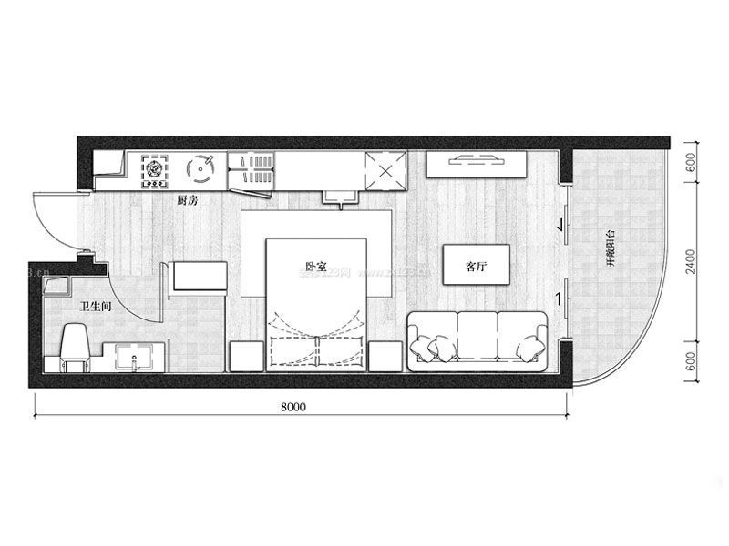 最新室內一房一廳戶型圖