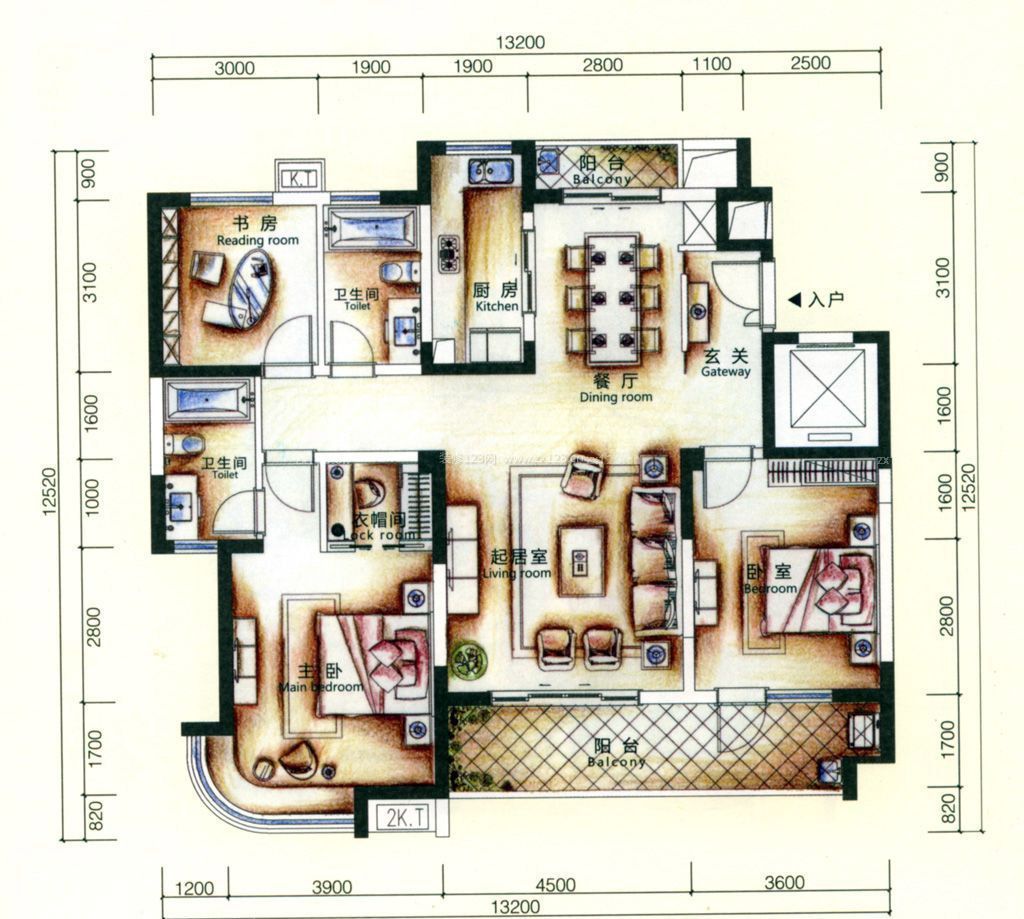 140平米三室兩廳兩衛(wèi)戶型設(shè)計圖