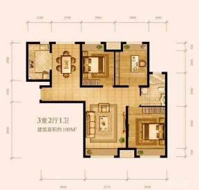 109平方三室兩廳一衛(wèi)戶型圖