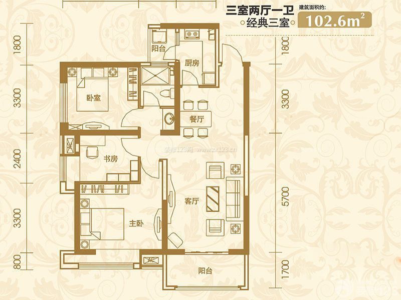 102平經(jīng)典三室兩廳戶型圖大全