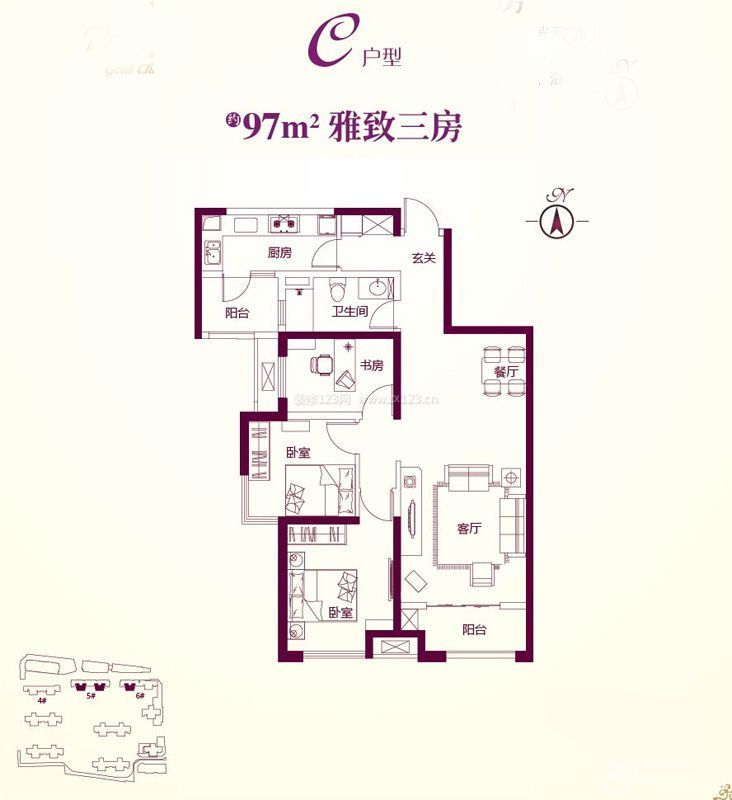 雅致三室兩廳戶型圖大全