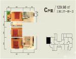 129平三室兩廳戶型圖大全