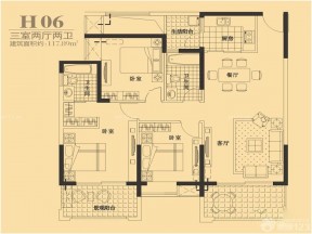 117平三室兩廳戶型圖大全