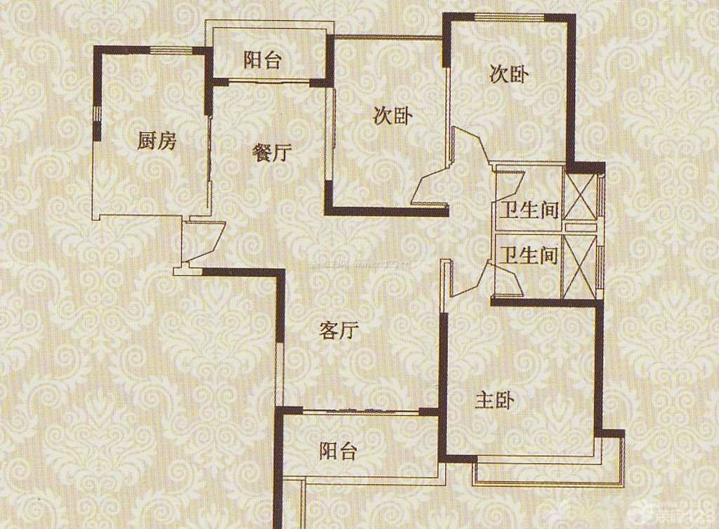 三室兩廳兩衛(wèi)戶型圖紙