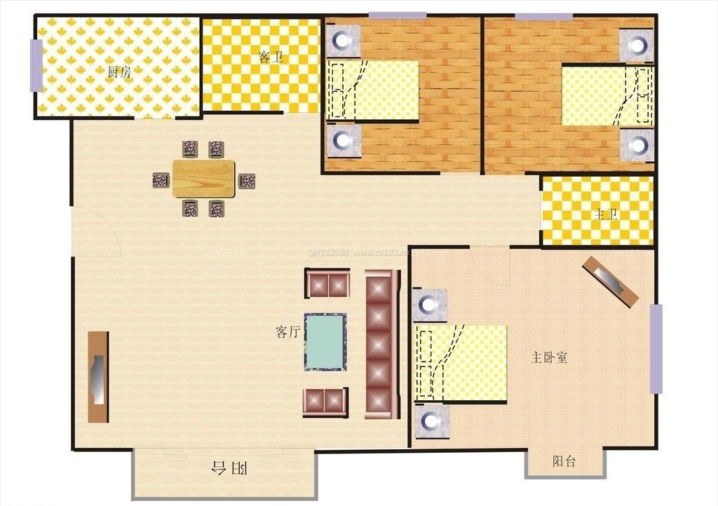 簡約三室兩廳兩衛(wèi)戶型圖