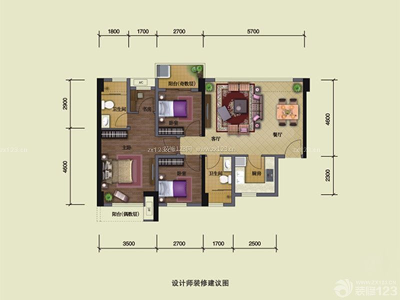 最新120平米三室一厅平面图