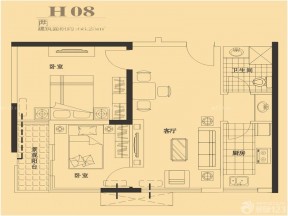 68平兩室一廳戶型圖