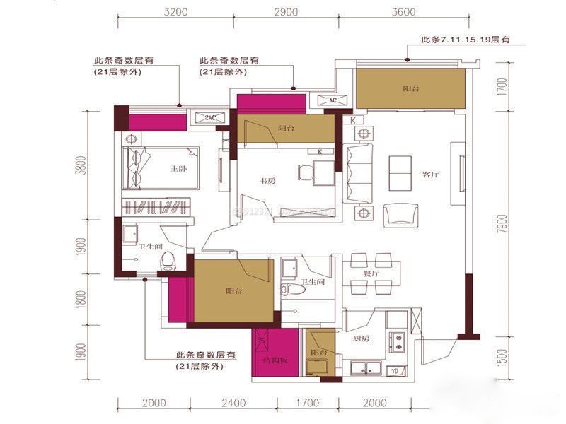 2023家裝三室兩廳兩衛(wèi)平面圖片大全