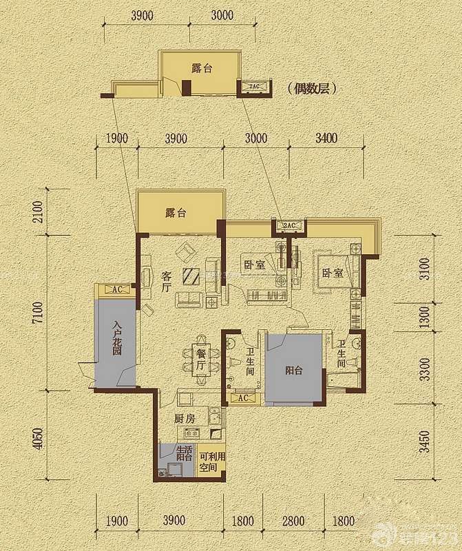 家裝新房三室兩廳兩衛(wèi)平面圖