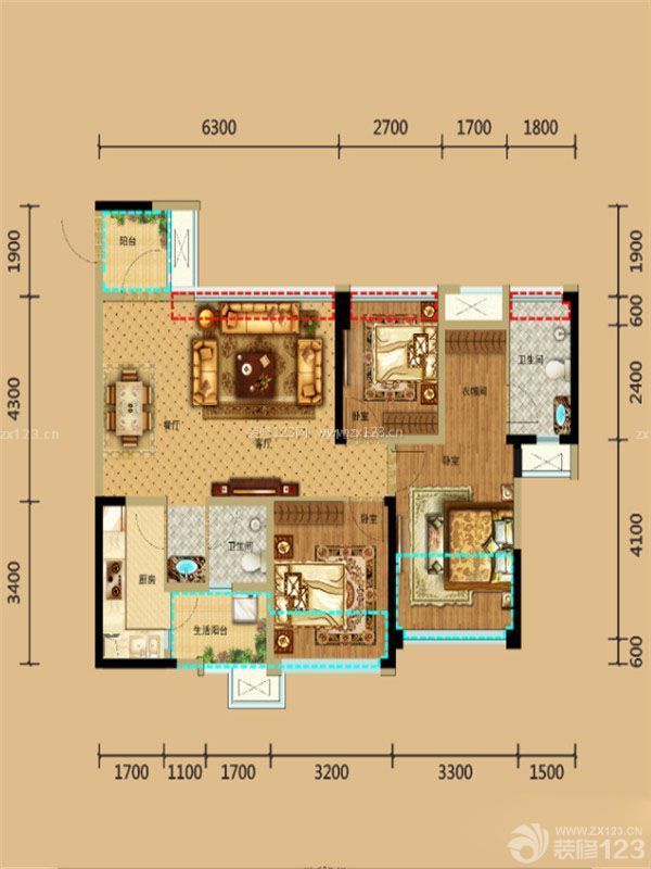 2023三室兩廳兩衛(wèi)平面圖