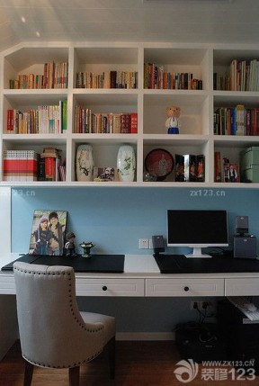 美式家装写字台书柜组合装修效果图片