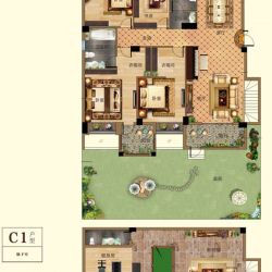 汇悦天地户型图2#楼一层C1户型 面积:154.00㎡