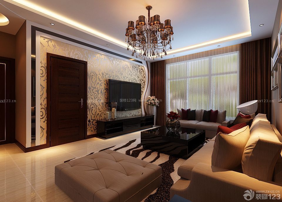 小戶型大客廳棕色門裝修效果圖