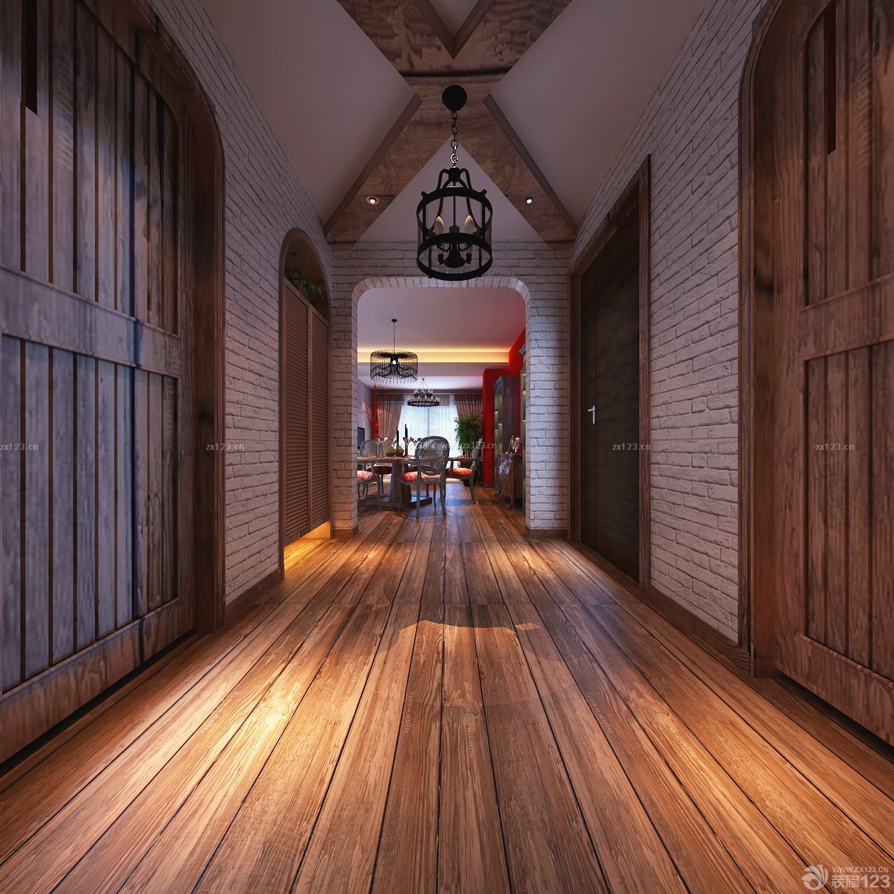 走廊玄關(guān)原木地板裝修實景圖